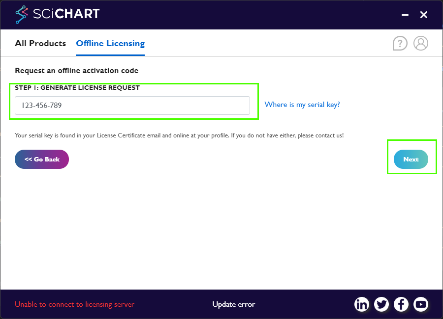 Offline Activating a scichart.js license using the licensing wizard