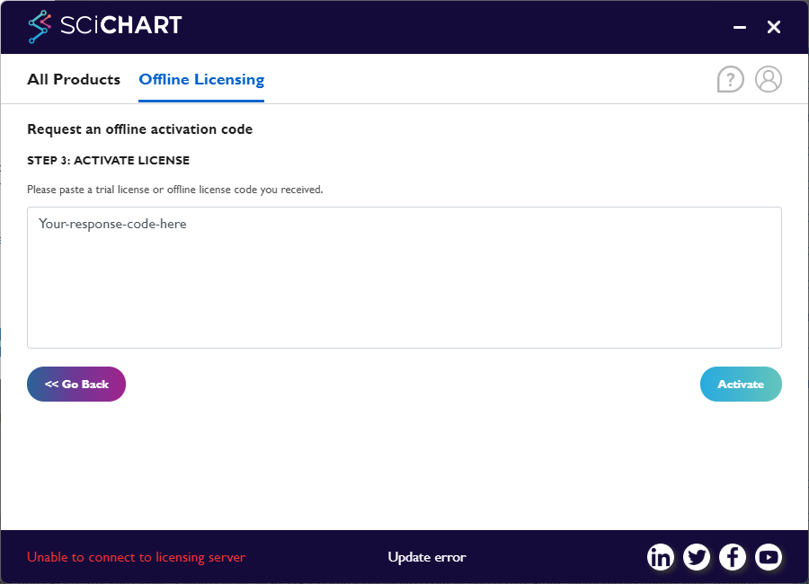 Offline Activating a scichart.js license using the licensing wizard