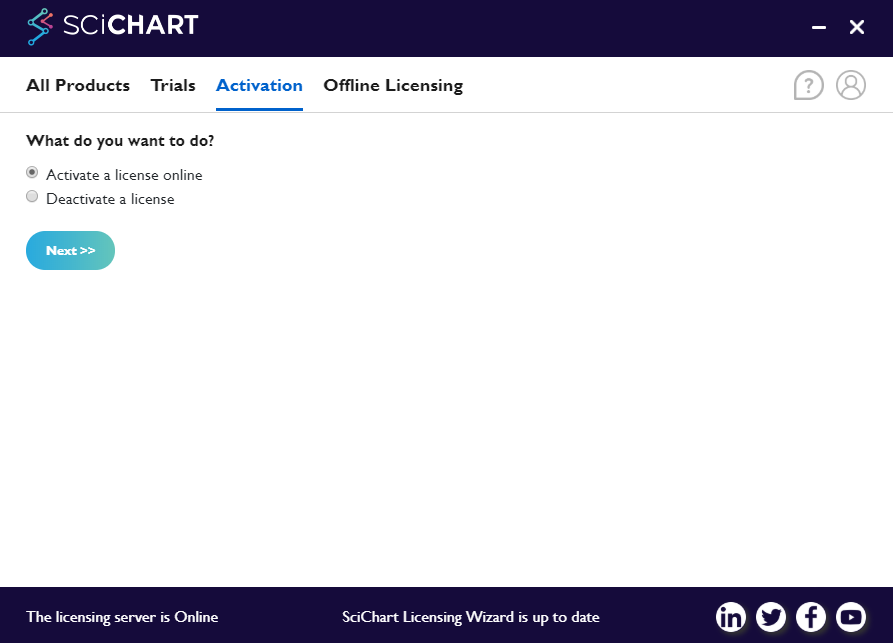 Activating a scichart.js license using the licensing wizard