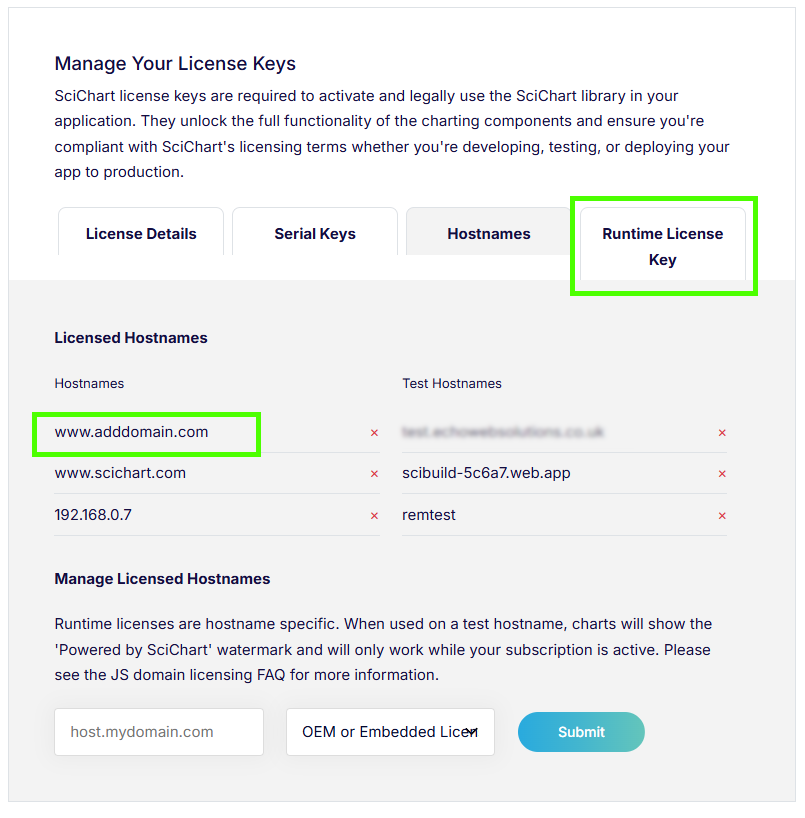 Check domain hostname was added to your license key - scichart.js