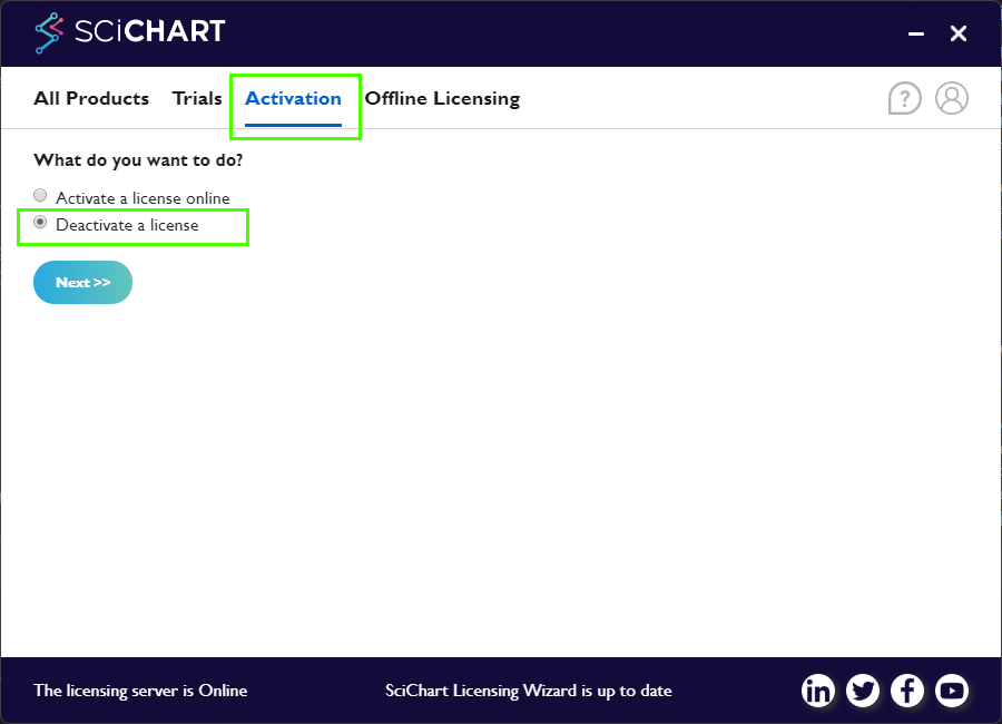Unassign or remove a developer license activation using the licensing wizard - scichart