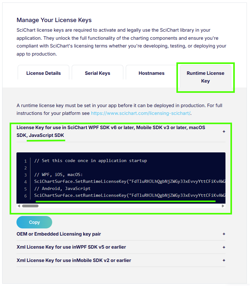 Generate a runtime key for your domain - scichart.js