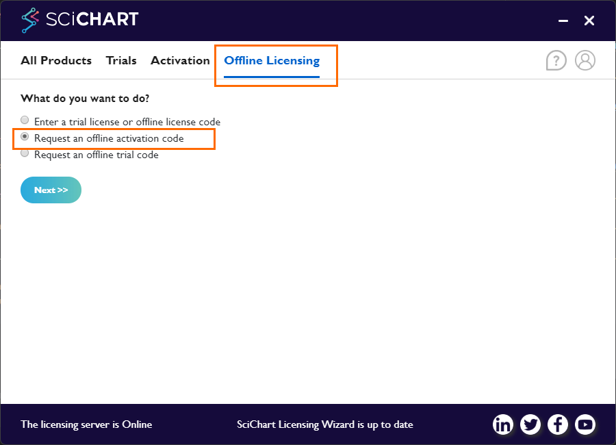 Offline Activating a scichart.js license using the licensing wizard