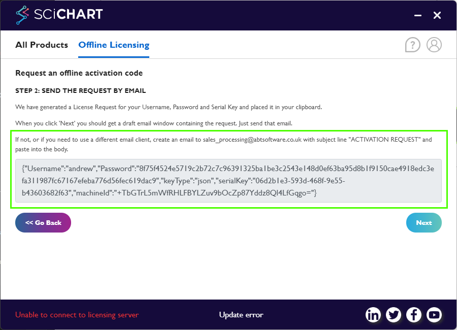 Offline Activating a scichart.js license using the licensing wizard