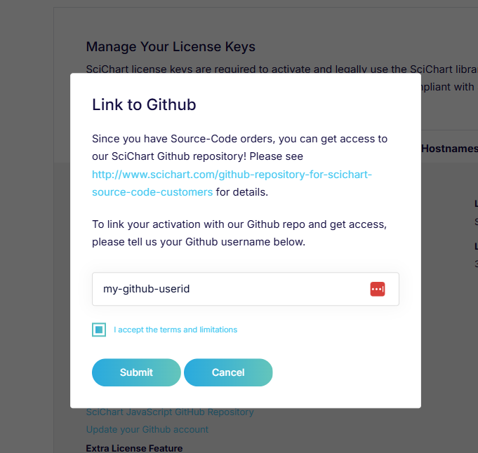 Link Github account to scichart source code order