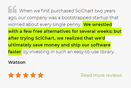 We wrestled with a few free chart alternatives for several weeks; but after trying SciChart, we realized that we'd ultimately save money and ship our software faster by investing in such an easy-to-use library