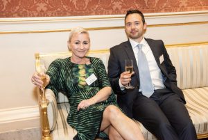 Andrew Burnett-Thompson and Adina Burnett-Thompson, founder and co-founder of SciChart at the Queens Award Buckingham Palace reception, 2019
