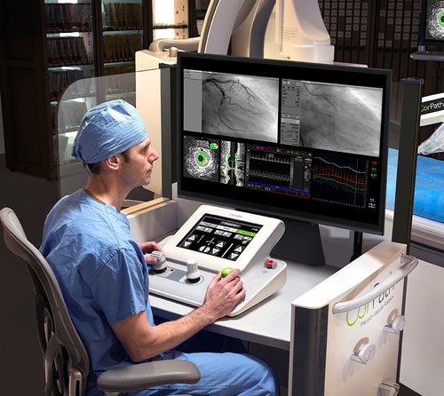 A doctor is checking the vascular robotics charts