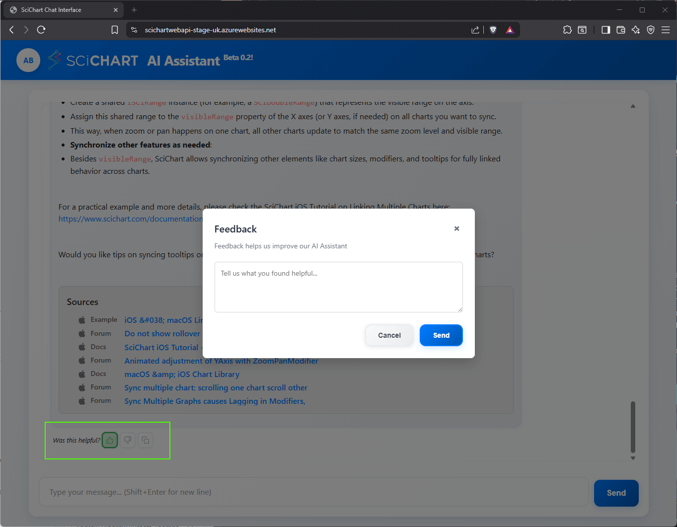 Give feedback to the SciChart-GPT AI Assistant to help us improve the results