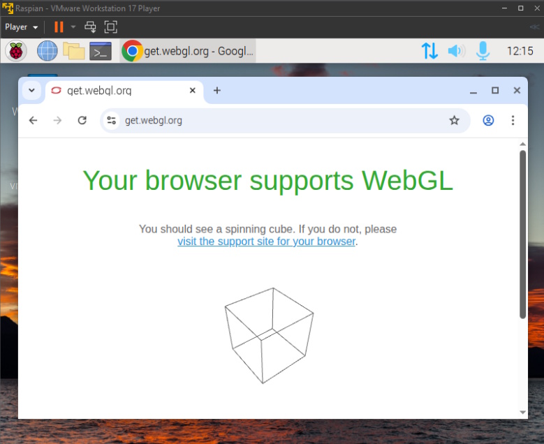 Checking WebGL support on Raspberry Pi OS via get.webgl.org